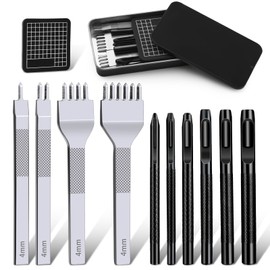Leather Stitching Punch Leather Hole Punch Tool Set, 4mm 1/2/4/6 Prong Punch Leather Chisel, Round Leather Hole Punch for Leather Belt, Watch Band, Leather Strap DIY Leather Crafts