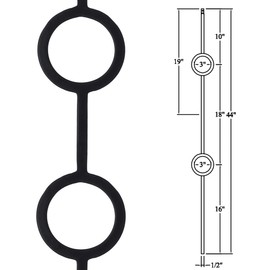 Contemporary Two Ring Stair Iron Balusters (10-Pack) Modern Hollow Double Ring Circle Metal Railing Spindles 1/2" x 44" Tall Real Satin Black NOT Matte