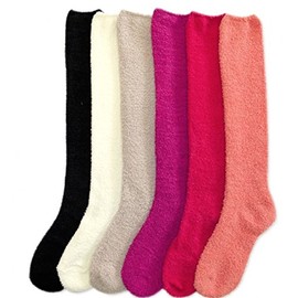 MOPAS Ladies Colorful Fleece Knee High Socks Assorted 6 Pack (9-11 (One Size)