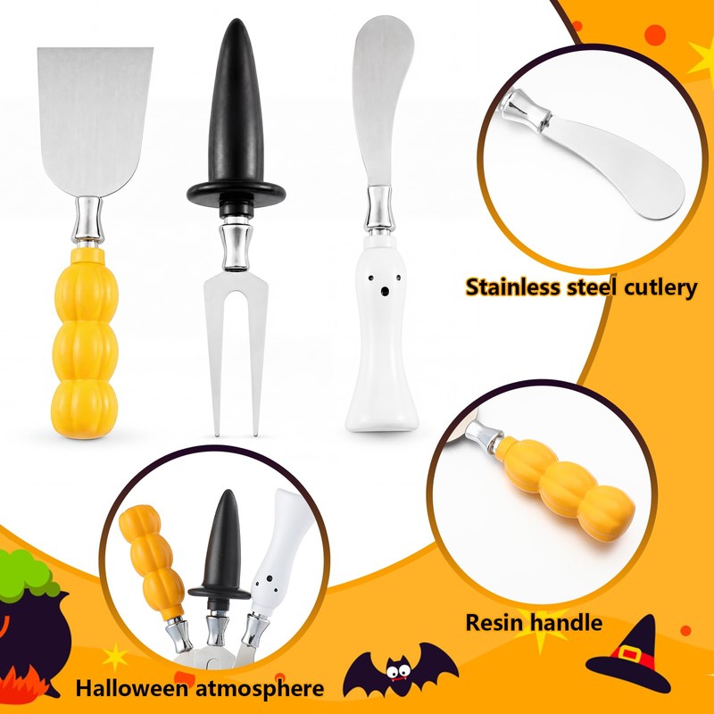 Potchen 3 Pcs Halloween Cheese Knives Spreader Set, Ghost Cheese