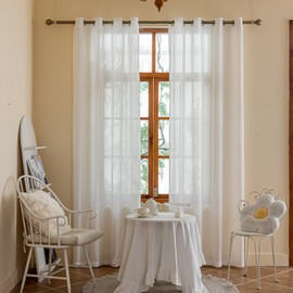 indistar White Striped Sheer Curtains, Modern Minimalist Style, Suitable for Bedroom, Living Room, Office, Privacy Protection Decorative Curtains（52W x 72L