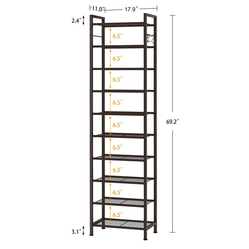usikey 10 Tiers Narrow Shoe Rack 20-30 Pairs, Sturdy Metal