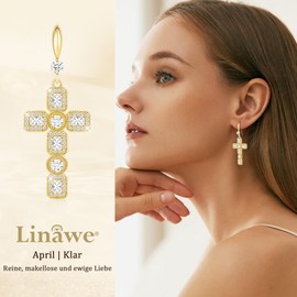 Linawe Cross Earrings Dangling, Women's Earrings in Silver and Gold, Fashion Jewellery Earrings, Crystal Rhinestones, Moissanite Cross Pendant Earrings, Birthstone Earrings Set, Copper Brass Cubic
