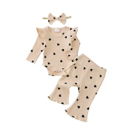 SUNNY PIGGY Newborn Baby Girl Clothes Infant Girls Outfits Ruffle Long Sleeve Romper Pants Set with Headband