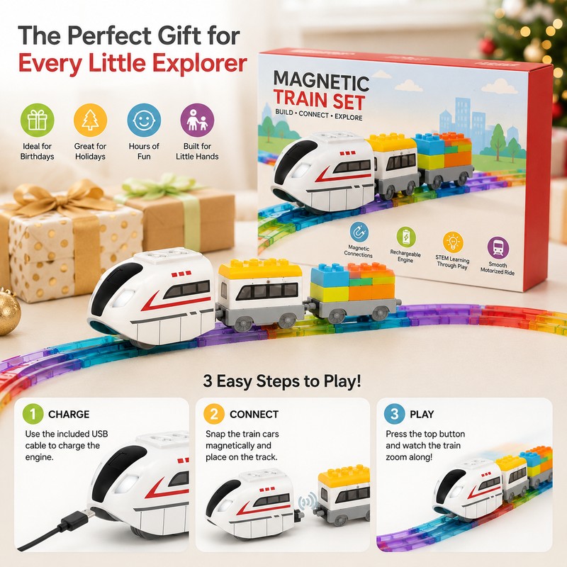 Rechargeable Magnetic Train Set for Kids – Motorized Building Block