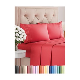 Queen Size 4 Piece Sheet Set - Comfy Breathable & Cooling Bed Sheets Set - Hotel Luxury Bedding for Women, Men, Kids & Teens - Deep Pockets, Easy Secure Fit, Super Soft & Wrinkle Free - Oeko-Tex - Red