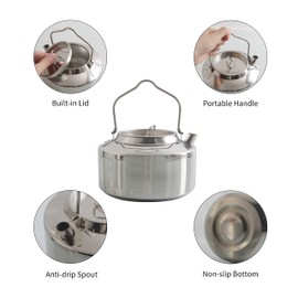1.2L Camping Stainless Steel Tea Kettle Outdoor Hiking Picnic Pot Water Boiler for Coffee Portable for Camping Bushcraft Travel