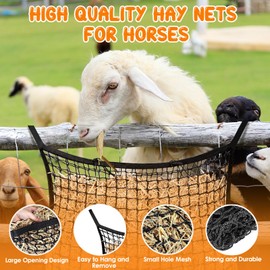 2 Pcs Slow Feed Hay Nets for Horses, Hanging Horse Slow Feed Hay Bag with Large Capacity, Ultra Slow Soft Flat Feeder Bag for Horses Goat(31.5" X 35.1")