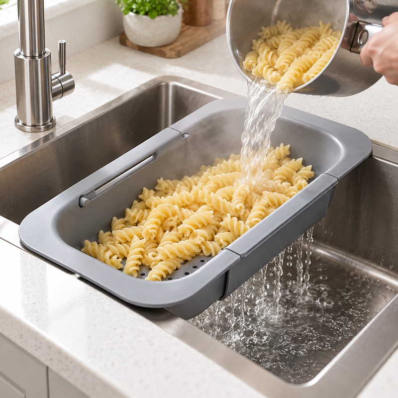 Expandable Sink Colander for Washing & Draining – Adjustable Strainer