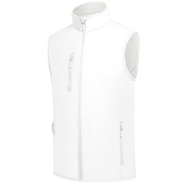 Men's Softshell Vest Fleece-Lined Windproof Sleeveless Jacket for Travel Hiking Fishing Running Golf (White, S)