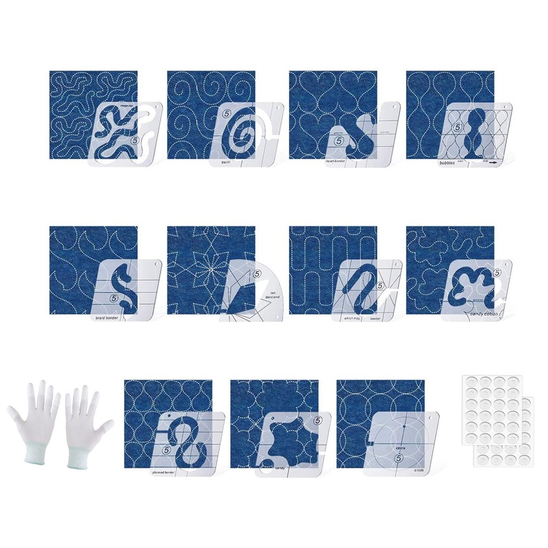 15 PCS Free Motion Quilting Template Set Includes 11 Quilting