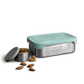 Stainless Steel Food Container & Condiment Holder | Leak Proof Silicone Lid | Metal Lunch Box | Bento Box | Portion Control Snacks Dressings [2 PCS Set/Green]