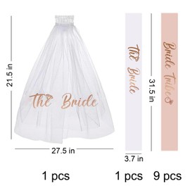 PartyGifts&beyond Bachelorette Party Favors Bride to Be Sash and Veil Set Bachelorette Sashes Bridal Shower Gifts Bride Tribe Sash (11 Sets)
