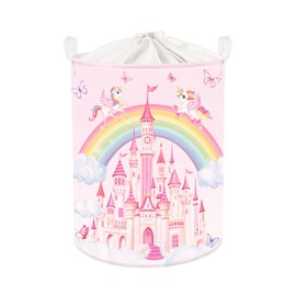 HUUMONSS Rainbow Unicorns Baby Laundry Hamper with Handle Collapsible Clothes Kids Storage Basket Pink Girls Gift Toy Box Bin for Nursery Room, Butterfly, 63L