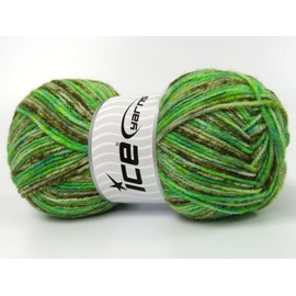 Lot of 4 x 100gr Skeins Ice Yarns Wool VARICOLOR Light (25% Wool) Yarn Green Shades Brown Shades