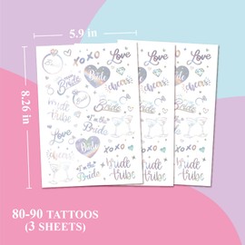 Bachelorette Temporary Tattoos - 80+ Glitter Styles Bach Party Decoration, Bridesmaid Favor, Bride to Be Gift, Bridal Shower Supplies