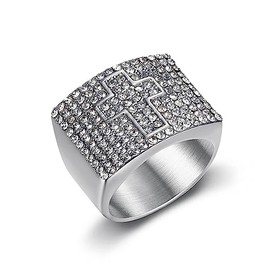 MIVEIVIA ICED OUT Ring for men Wedding Rings for Men Cross Square ring Religion's ring Radiant Rings for Women Bling Iced Out Jewelry Bling Rings for men rings for Christian Heavy Metal ring Party (11)