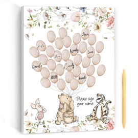 Winnie Baby Shower Decorations-Baby Shower Games-Baby Shower Table Sign Centerpieces-Baby Shwoer Party Decor- Baby Shower Games Pooh Birthday Supplies Party Decorations-Guest Book