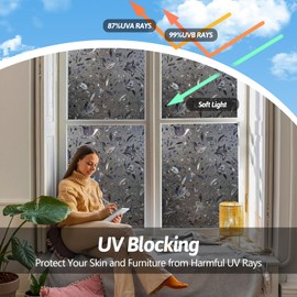 NINETREX Window Privacy Film,Decorative Window Film Frosted,Stained Glass Window Cling,Heat Blocker Non-Adhesive for Home,Grayish Black 35.4 x 157.4inch