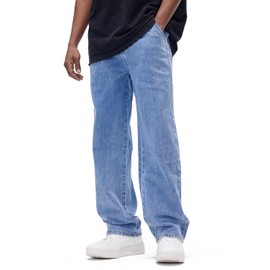 Men's Baggy Jeans Loose Fit Wide Leg Denim Pants Skateboard Hip Hop Streetwear Trousers Light Blue 30