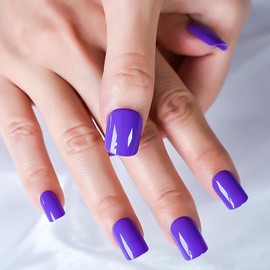 ELEVENAIL Glossy Press on Nails Solid Purple Fake Nails Medium Length Squoval False Nail Art Tips Reusable Acrylic Finger Nails Gifts for Women Girls