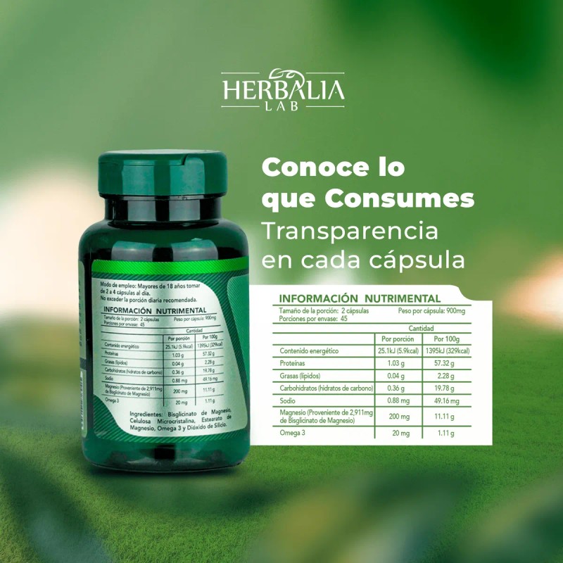 Herbalia Lab - Glicinato De Magnesio 400mg + Omega 3