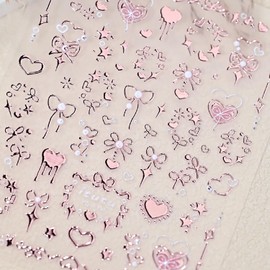 1 Sheets Rose Gold Valentine Nail Stickers for Nail Art 5D Self-Adhesive Embossed Heart Nail Art Stickers Cute Star Bow Nail Decals Valentines Nail Supplies Pink Nails Design Sticker for Women