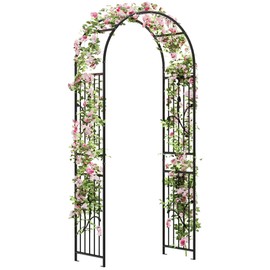 DWVO Metal Garden Arch, 86" H Outdoor Lawn Arbor for Climbing Plants, Roses, Vines, Wedding Archway Party Decor for Lawn, Patio, Backyard