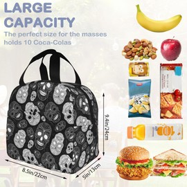 Insulated Lunch Bag, Black and White Skull Head Lunch Box for School Student Kids Boys Girls,Leakproof Small Lunch Tote for Adult Men Women,Reusable Lunch Cooler Tote Bag for Office Work Picnic