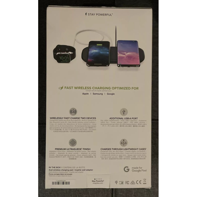 mophie 409903633 Dual Wireless Charging Pad For Qi-Enabled Devices