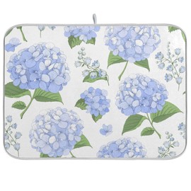 Blue Hydrangea Flowers Dish Drying Mat Super Absorbent Drying Mat Large Coffee Mat for Kitchen Counter Easy Clean Dish Mat Kitchen Drying Matt 16x18 inch