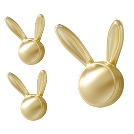 Kcmwsy 3 Pack Heavy Duty Metal Wall Hooks - Decorative Cute Rabbit Shaped Coat Hooks, Multi-Color Rustproof Bathroom/Bedroom/Entryway Towel Hooks for Towels, Coats, Keys (Matte Gold, Large Size)