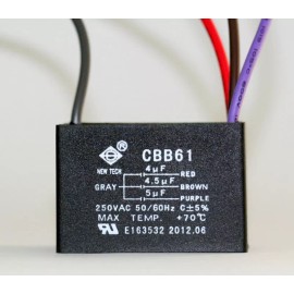 New Tech CEILING FAN CAPACITOR CBB61 4uf+4.5uf+5uf 4 WIRE