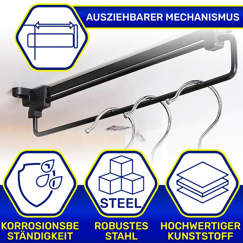 Set of 2 Clothes Rails, Extendable Wardrobe 300 mm, Extendable