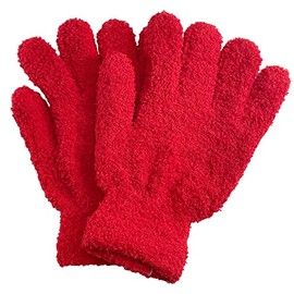 Men's Women's Warm Winter Fuzzy Cozy Gloves, Red