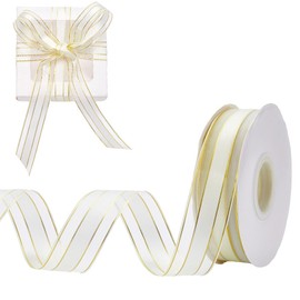 arricraft 50 Yards Light Goldenrod Yellow Polyester Ribbon, 1 Inch Wide Fabric Gold Stripe Soft Satin Ribbon for Gift Wrapping Accessories DIY Crafts Christmas Decor Floral Arrangement