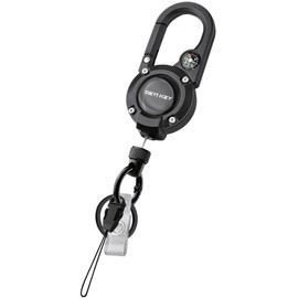 Retractable Keychain Heavy Duty Carabiner Badge Holder, Tactical ID Badge Reel with 30.5” Steel Retractable Cord, 8.0 OZ with Compass, Badge Strap and Key Ring (1 Pack)