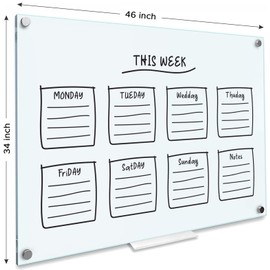 SCRIBBLEDO Glass Whiteboard 46 x 34 inch (4' x 3') Glass Dry Erase Board for Wall Frameless Large Office Wall Mount Frosted White Board for Work Home and School with Tray Included