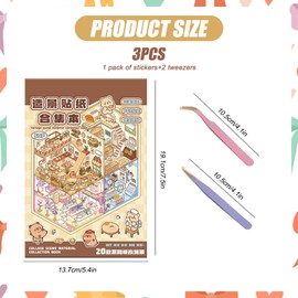 20 Sets DIY 3D House Stickers Kit, Creative Therapy for Adults Kids, Miniature Scenes with Tweezers, Stress Relief Craft Activity, Cartoon Home Decoration Stickers (Style-1)