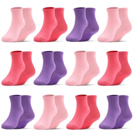 Tphon - Calcetines antideslizantes para niños pequeños, 12 pares de calcetines para niños y niñas, calcetines con puños para niños de 1 a 7 años, #1 Niñas, 5-7 Años