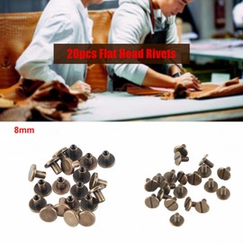 HAOHIZE Copper Rivets For Leather, Pack of 20 Sets Flat Head Button Stud, Leathercraft Screws Nail Rivets, DIY Leather Craft Metal Rivet for Belt Strap Bag Shoes Decoration (8mm)