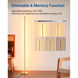 DEWENWILS Floor lamp, 1100Lumen Modern Dimmable Corner Floor Lamp with 3000K Warm Light & Foot Switch, 57.5" Tall Standing Lamp for Living Room, Bedroom, Gold