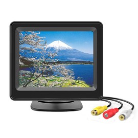 Antion 3.5 inch Monitor, Small On-Dash Monitor, 2 LCD Video Inputs, Back-Linked, For Security Prevention, Surveillance, Car Use, Includes 2 Types of Holders
