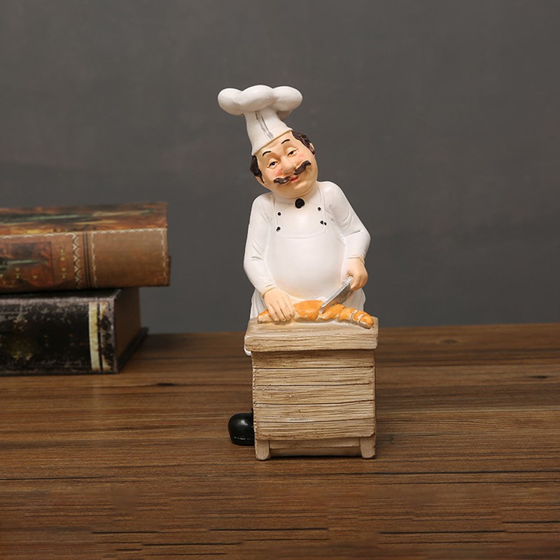 Resin Chef Statue Restaurant Dining Table Decor Figurine Ornament Kitchen