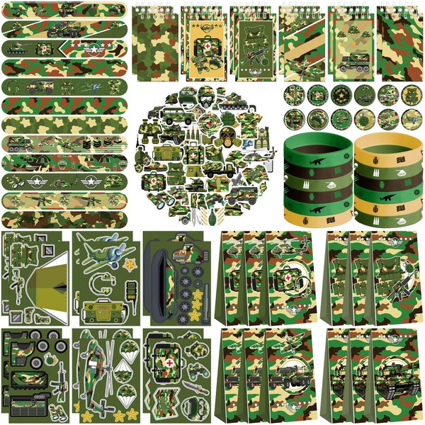 122PCS Camo Party Favors Set, 50 Stickers, 12 Assemble Stickers,