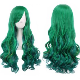 Bopocoko Long Green Wigs for Women St Patricks Day Wig with Bangs BU036D