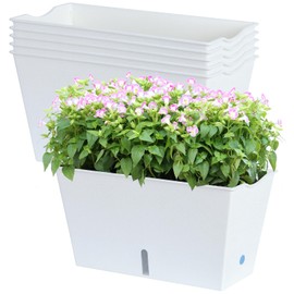 Window Box Planter 6 Pcs, 12.1 Inches Self Watering Plant Pots Rectangle Flower Pots with Drainage Holes and Breathable Trays, Vegetable Planters for Windowsill Patio Garden Balcony Porch Yard (White)