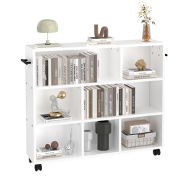 VECELO 3-Tier Bookshelf, Bookcase with Open Storage Shelves, Wood with Lockable Wheels, 25.6 Inch High, for Home Office, White