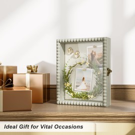 Love-KANKEI Shadow Box Frame 8x10,Wood Deep Shadow Box Display Case with Unique Beads Door and Glass Window, Memory Box for Pictures,Medals,Memorabilia,Collections Rustic Grey
