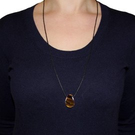 Morella women's necklace 31.5 inch - 80 cm gem-stone Drop pendant Tiger Eye gem in a velvet bag